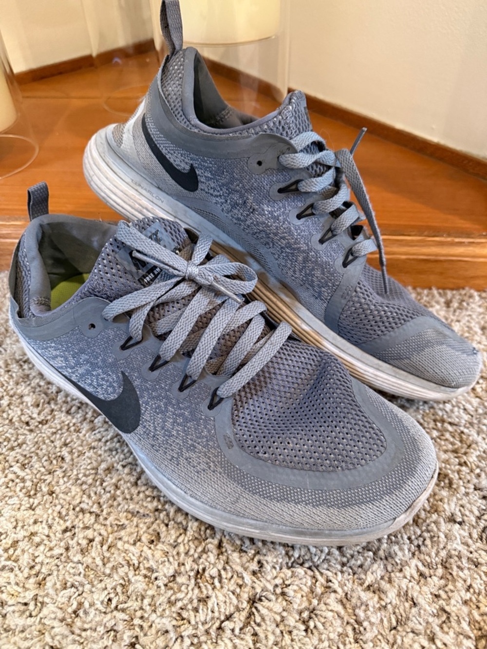 Nike Grey Knit Running Sneakers with Black Swoosh
